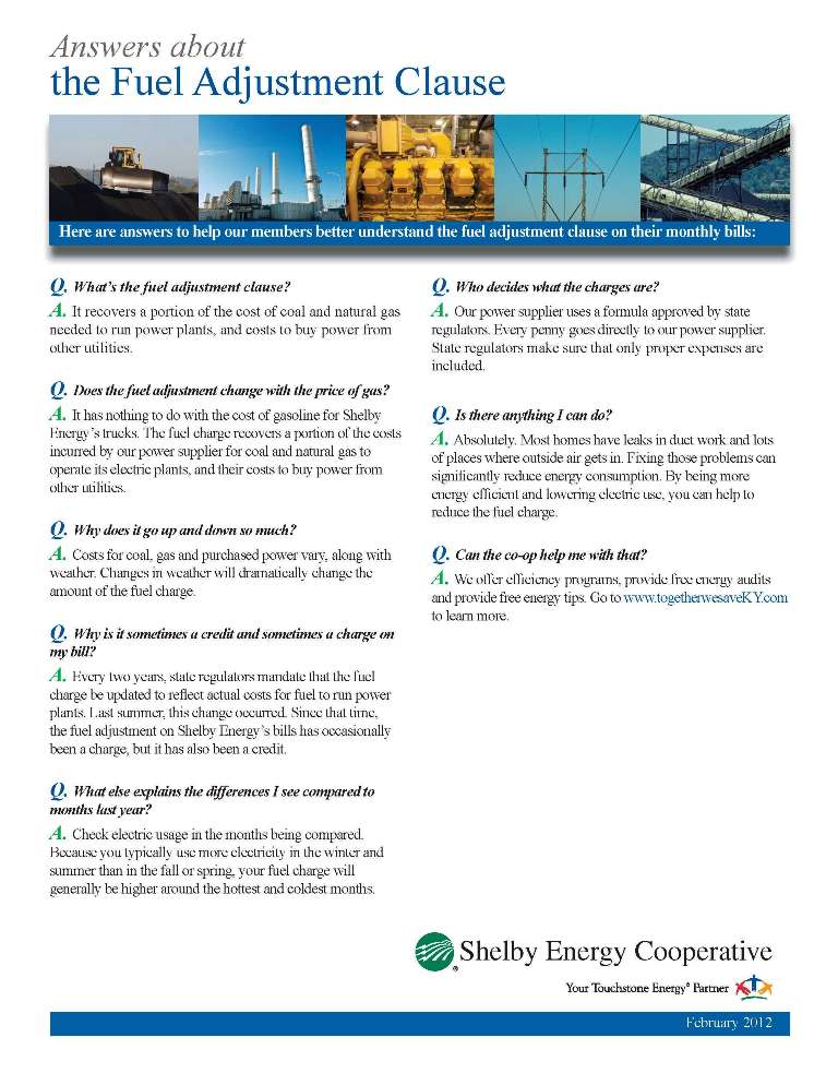 Fuel Adjustment Clause Shelby Energy Cooperative